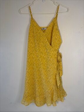 Hollister Yellow Floral Wrap Midi Dress -457sku